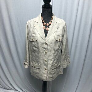 Studio Works Jacket Womens Size Medium Light Tan Linen Lined Safari Office